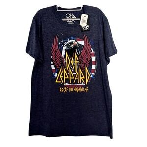 Chaser Men Shirt 2XL T Shirt Def Leppard Rocks Americas‎ Band Short Sleeve Blue